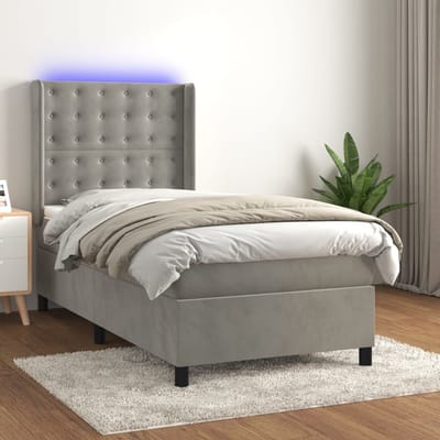 vidaXL - Boxspring - met - matras - en - LED - fluweel - lichtgrijs - 80x200 - cm