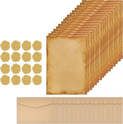 Vintage Briefpapier Set met 48 Stukken, Inclusief Enveloppen, A5 Briefpapier en Waszegels voor Uitnodigingen, Bedankbriefjes en Speciale Gelegenheden