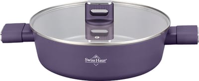 Swiss Haus® SCLC24T Hapjespan Ø24 cm met Deksel – Inductie & Alle Warmtebronnen – PFAS Vrij – 2.8L Braadpan – Antiaanbaklaag – Paars
