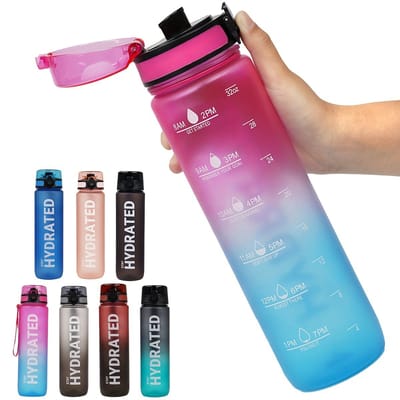 Livé® Rood & Blauw Sportwaterfles 1L – Lekdicht met Tijdsaanduiding