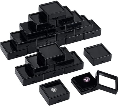 Dailygoods- Sieraden Doos 24 Stuks - Displaydoos Zwart - Edelsteen Doos - Transparante Top - 5,05 x 5,05 x 2 cm - Handig voor Opslag - Opbergdoos