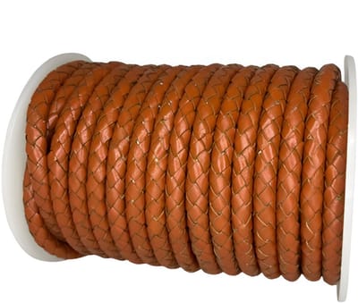 Gevlochten Leren Koord Rond, 5 m x 6 mm - Rond Gevlochten Lederen Koord, Voor Halskettingen, Armbanden, Sieraden, Knutselkralen en Veters (Donker Oranje)