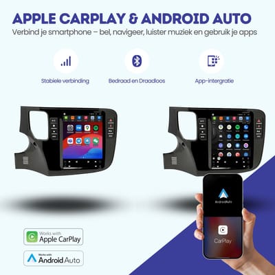 CarPlay autoradio geschikt voor Mitsubishi Outlander | 2012 t/m 2019 | Tesla Style | Android 13 | Draadloos Apple CarPlay & Android Auto | 2GB + 32GB | Denago DNG-A412 | 10 inch | 2012 2013 2014 2015 2016 2017 2018 2019 | Bluetooth & Wifi