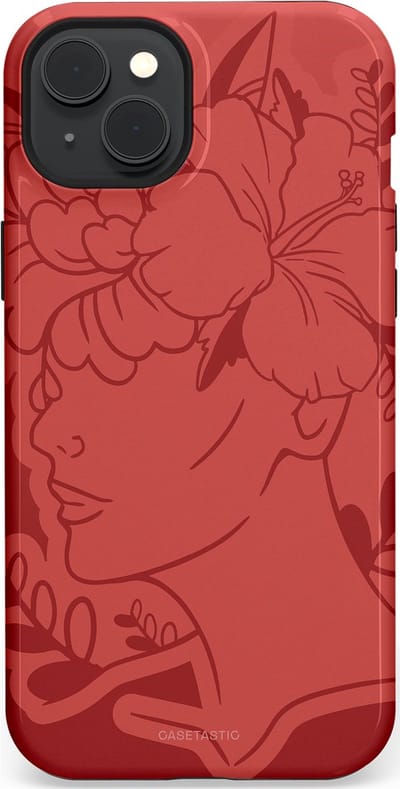 Casetastic hoesje geschikt voor Apple iPhone 15 Plus - MagSafe - Dubbellaagse bescherming - Bloemenfluistering - Fashion Case - Koraal Terracotta