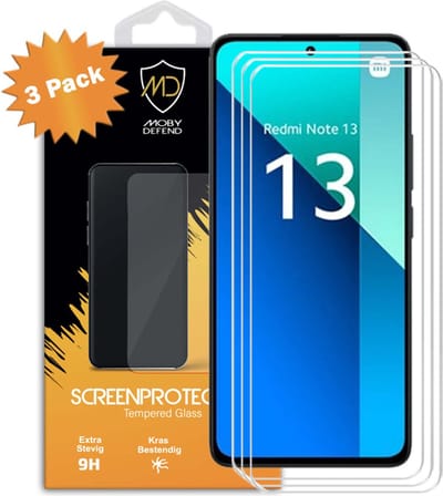 3-Pack MobyDefend Screenprotectors - Geschikt voor Xiaomi Redmi Note 13 4G - Case-Friendly Screensavers - Gehard Glas