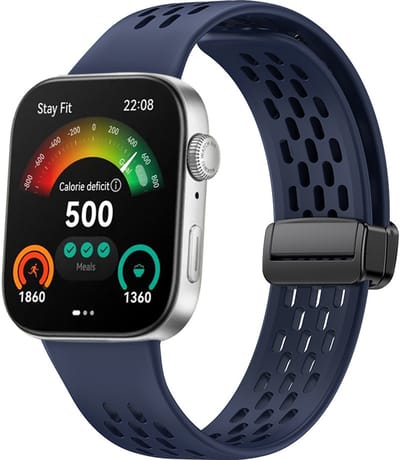 Stravo Sportief Siliconen Horlogebandje met Magnetische Sluiting – Geschikt voor Huawei Watch Fit 5 / Watch Fit 5 Pro / Watch Fit 4 / Watch Fit 4 pro / Watch Fit 3 – Ademend & Comfortabel Horlogeband – Donkerblauw