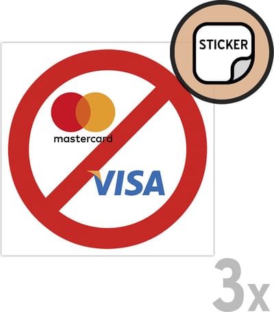 Pictogram/ stickers (3x) | Geen kredietkaarten Visa/ Mastercard | 10 x 10 cm | Credit cards | Betalen | iDeal | Sticker | 3 stuks
