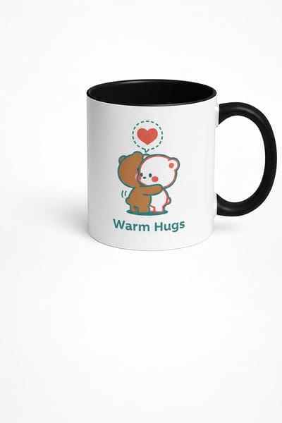 Mok "Warm Hugs" met Lieve Knuffelende Beertjes - Wit Zwart Keramische Koffie Theemok Cadeau