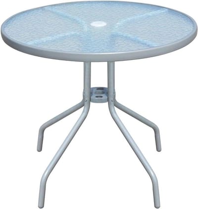 Ronde Tuinstafel - Balkontafel Terrastafel - Buiten Zitten - Gehard Geribbeld Glas - 80 x 71 cm - Grijs