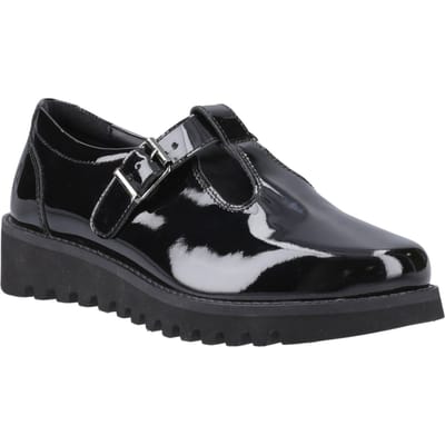 Hush Puppies Florrie T-Bar Meisjes Zwart Leren Schoenen