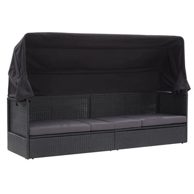 vidaXL - Loungebank - met - luifel - poly - rattan - zwart