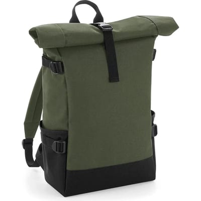 BagBase Block Roll-Top Backpack BG858 - OLIVE GREEN/BLACK - 28 x 48 x 15 cm