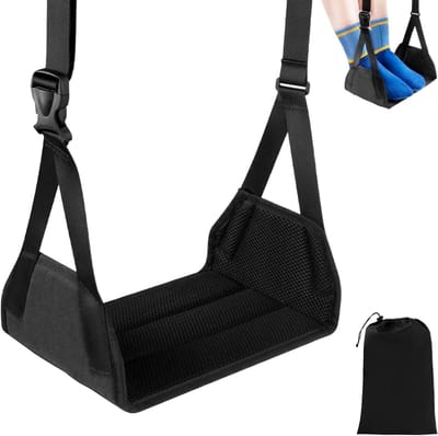 Voethangmat Vliegtuig - Reisvoetsteun - Comfortabel Reizen - Verstelbare Riemen - 30x20x3 cm - Zwart