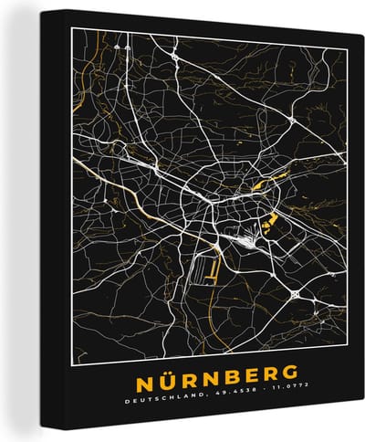 Canvas Schilderij Neurenberg - Stadskaart - Plattegrond - Kaart - Goud - Duitsland - 20x20 cm - Wanddecoratie