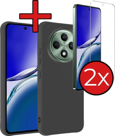 Hoesje - Met 2x Screenprotector - Geschikt voor Oppo Reno 12 F - Sterk & Shockproof - Telefoon Hoes - Back Cover - Siliconen Case - Telefoonhoes - Zwart