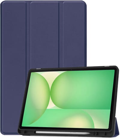 Hoesje Geschikt voor Samsung Galaxy Tab S10 FE Plus - Dun & Stevig - Trifold Bookcase - Hard Cover Case - Met Uitsparing Geschikt voor S Pen - Hardcover Book - Tablet Hoes - Donkerblauw