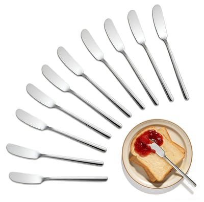 Botermes - Roestvrijstalen ontbijtmes voor jam - 10 stuks - 16,5 x 2 cm -Jamspreider - mes met lange steel voor het decoreren van crèmes - keukenbenodigdheden - decoratiegereedschap - gemakkelijk schoon te maken - duurzaam - roestbestendig