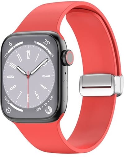 By Qubix - Geschikt voor Apple Watch bandje - Siliconen bandje - Folding Buckle - Rood - Geschikt voor Apple Watch 44mm / 45mm / 46mm / 49mm (Ultra 1,2 en 3) - siliconen sport bandje - smartwatchbandje