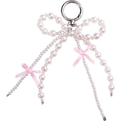 Vlinderknoop Sleutelhangers Strik Sleutelhanger Parelmoer Kralen Strik Tas Charm Decoratie A white