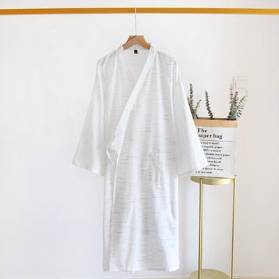 Lente en zomer nieuwe stijl Japanse kimono heren badjas 100% katoen gestreepte nachtjapon plus size yukata thuis zweet stoomset XL white