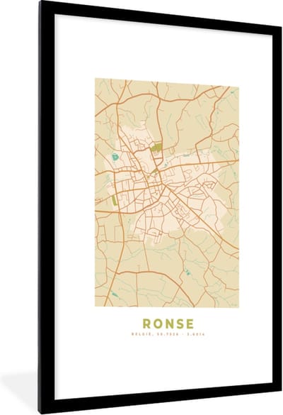 Fotolijst incl. Poster - België - Plattegrond - Kaart - Ronse - Stadskaart - 60x90 cm - Posterlijst