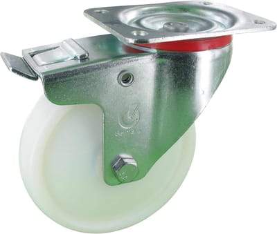 Zwenkwiel met rem - Industrieel wiel - Materiaaltransport - Kogellager polyamide - 160 mm - Naturel