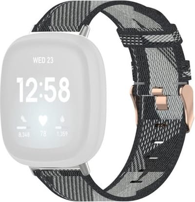 By Qubix - Compatible Fitbit bandje - geschikt voor Fitbit Versa 3/4 & Sense 1/2 Canvas nylon bandje - Grijs Smartwatchbandje bandje Armband Polsband Strap Band Watchband