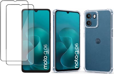 TechNow Hoesje + 2x Screenprotector geschikt voor Motorola Moto G06 Hoesje Screenprotector - Tempered Glass - Extreme Shock Case Transparant