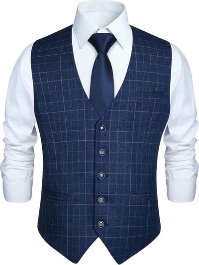 Herengilet, formeel vest, geschikt voor bruiloft en feest, katoen, geruit, gilet