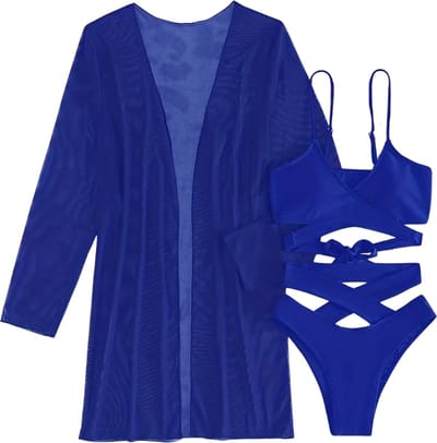 Livano Bikini Set Dames - Strandjurk - Volwassenen - Strandtuniek - Blouse - Blauw - Maat XL