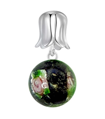 Quiges - 925 - Zilveren - Bedels -Sterling zilver - Beads - Glazen Bol Hanger met Bloem Kraal Charm - Geschikt – voor - alle bekende merken - Armband Z383