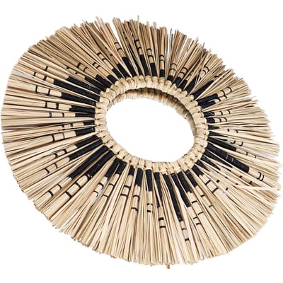 Stro Hangende Spiegel Decoratie Handgeweven Wandspiegel Ornament voor Badkamers Woonkamers Kantoren Yellow Black