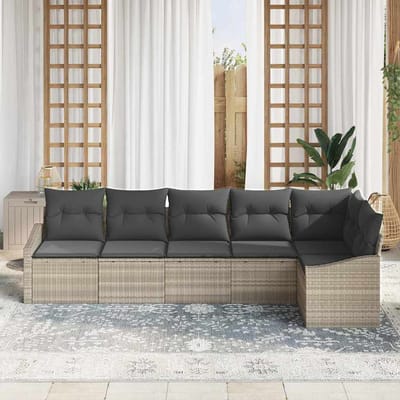 vidaXL Tuinbank Set met kussen met opslag 6 pcs Lichtgrijs poly rattan