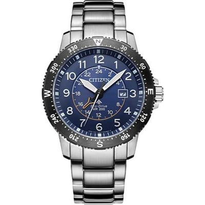 CITIZEN Eco-Drive Serie 200 Meter Waterdicht Solar Kwarts Stalen Band Herenhorloge Blauwe Wijzerplaat BJ7094-59L blauw