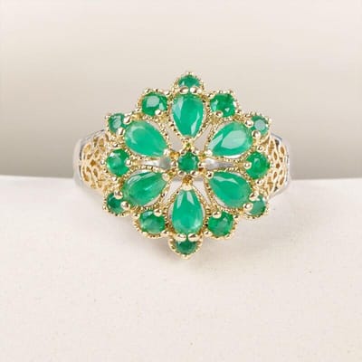 POMOiii Luxe Smaragd Tweekleurige Gegalvaniseerde Bloem Ring Vorm Lady Dance Party Ringen Verklaring Sieraden Voor Vrouwen 10