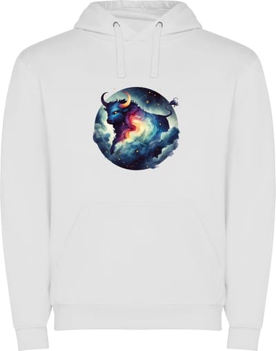 Witte unisex hoodie met “ Kleurrijke Sterrenbeeld Stier – Astrologie – Horoscoop – Zodiac Signs “ Print Full Color Color merk Roly maat S