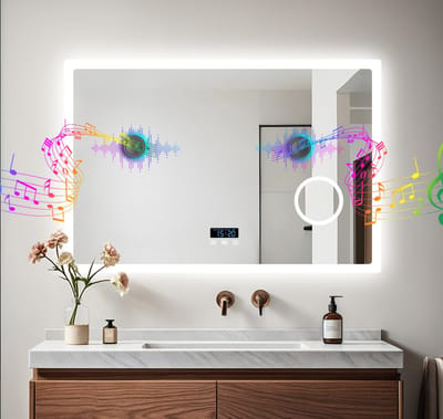 LUVODI badkamerspiegel met licht - 1000x700mm LED wandspiegel - met Bluetooth luidspreker - dimbare 3-kleuren verlichting - verwarmende demister - 3X vergrootglas - slim scherm - geheugenfunctie