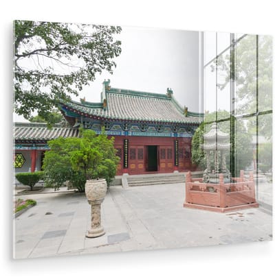 ® Glasschilderij 160x120 cm - Schilderij acrylglas - Tempel in Zhengzhou - Foto op glas - Muurdecoratie woonkamer - Wanddecoratie slaapkamer - Schilderijen