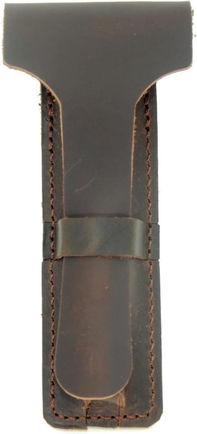 Handgemaakte Leren Reistas voor Veiligheidsscheermes, Dubbelzijdig Scheermes en Scheeraccessoires voor Mannen, Bruin Scheermes Etui