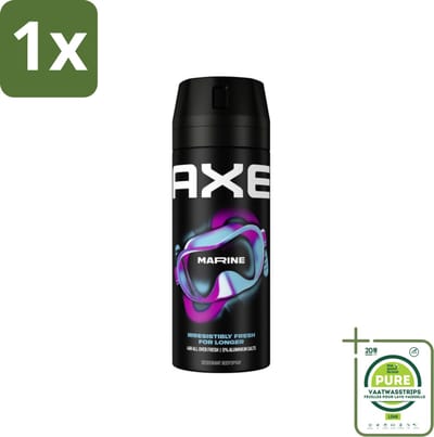 1 x Axe - Deodorant Bodyspray - 100% Fresh Fragrance - Marine - Sea Breeze & Sage - 150 ml - Axe Marine Deodorant - Zeebries Geur - Bodyspray - Frisheid - 48 Uur Geur