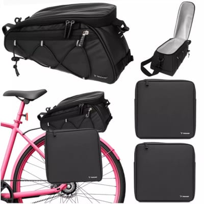 Trizand Fietstas - bagagedrager - 3-vaks - waterdicht - zwart - 16 liter - fietstas