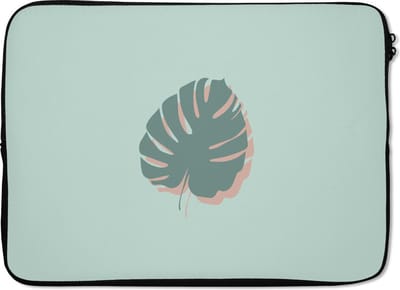 Laptophoes 14 inch - Zomer - Monstera - Pastel - Laptop sleeve - Binnenmaat 33x23 cm - Zwarte achterkant