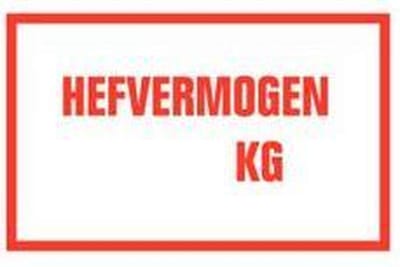 Hefvermogen kg tekststicker 320 x 200 mm