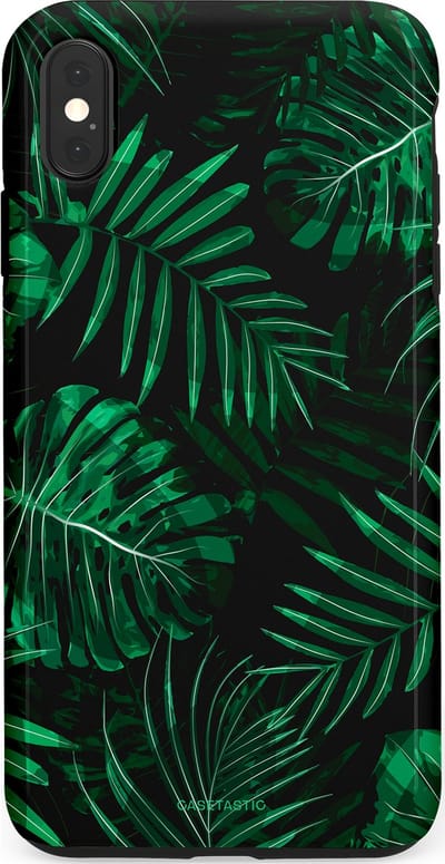 Casetastic hoesje geschikt voor Apple iPhone XS Max - Dubbellaagse bescherming - Jungle blad - Fashion Case - Donkergroen Zwart