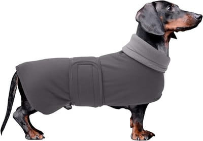 Hondenjas voor Teckels, Winterjas met Gevoerde Fleecevoering en Hoge Kraag, Verstelbare Snowsuit voor Honden - Grijs - M