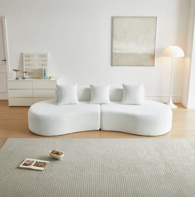 MIVRAY Hoekbank 277 x 103 x 68 cm - Moderne Gebogen 3 Zits Boucle Look - Voor Woonkamer En Appartement - Zachte Fluwelen Bekleding - Wit