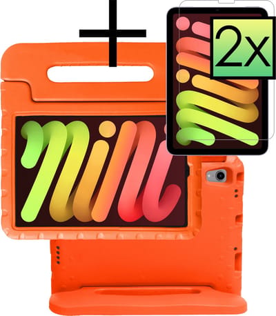 Hoes - Geschikt voor Apple iPad Mini 6 (2021) - 8.3 inch - 6e Generatie - Met 2x Screenprotector - Kinderhoes Shockproof Bumper - Kidsproof Case - Tablet Hoesje - Kinder Cover - Oranje