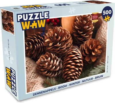 Puzzel Dennenappels - Boom - Winter - Natuur - Bruin - Legpuzzel - Puzzel 500 stukjes - Kerstpuzzel - Kerstpuzzels - Kerst - Cadeau - Kerstcadeau voor mannen, vrouwen en kinderen