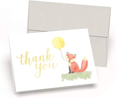 Bedankkaartjes Babyborrel Vos Aquarel - Set van 10 Wenskaarten met Enveloppen
