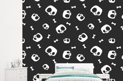 Behang - Fotobehang Patronen - Skull - Skelet - Bot - Jongen - Jongetje - Kinderen - Kids - Breedte 245 cm x hoogte 220 cm